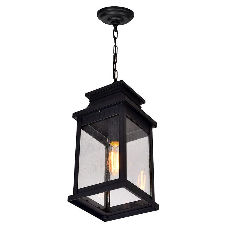 CWI Lighting Milford 1 Light 20"H Outdoor Pendant, Black/Seedy