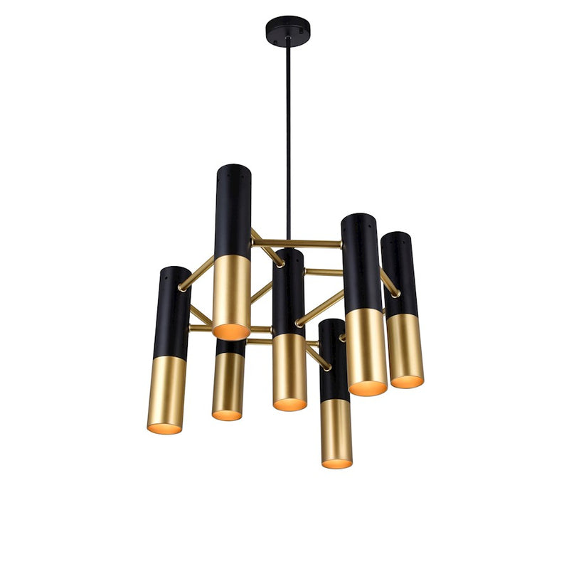 CWI Anem 7 Light Down Chandelier, Matte Black/Satin Gold