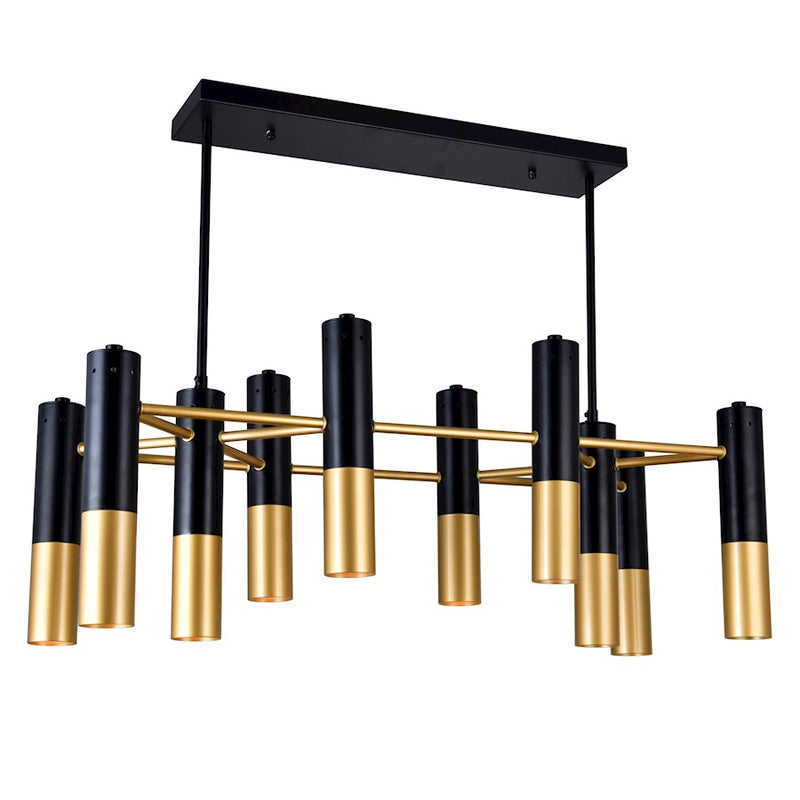 CWI Anem 10 Light Down Chandelier, Matte Black/Satin Gold