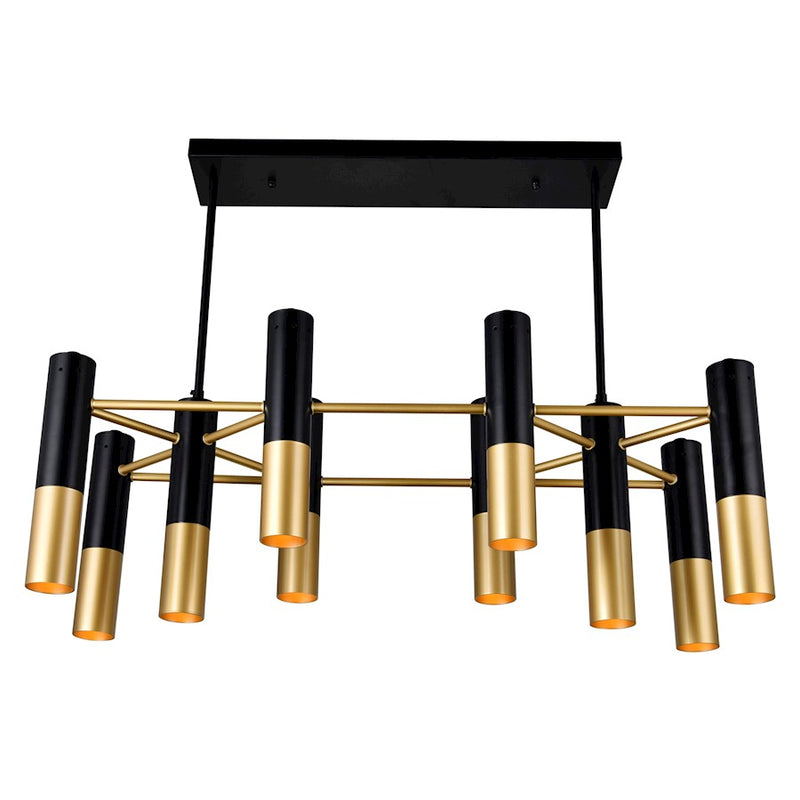 CWI Anem 10 Light Down Chandelier, Matte Black/Satin Gold