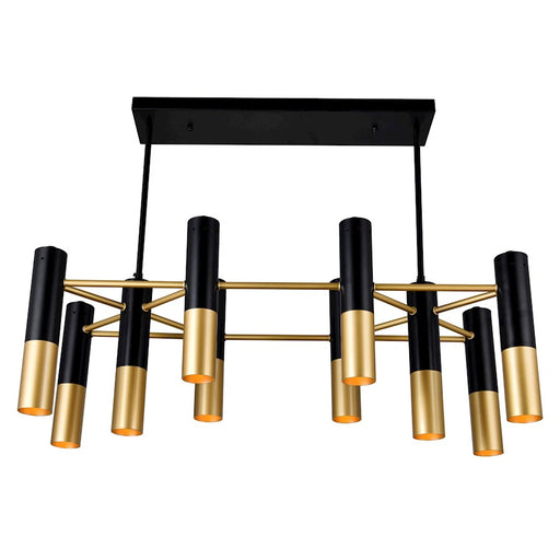 CWI Anem 10 Light Down Chandelier, Matte Black/Satin Gold