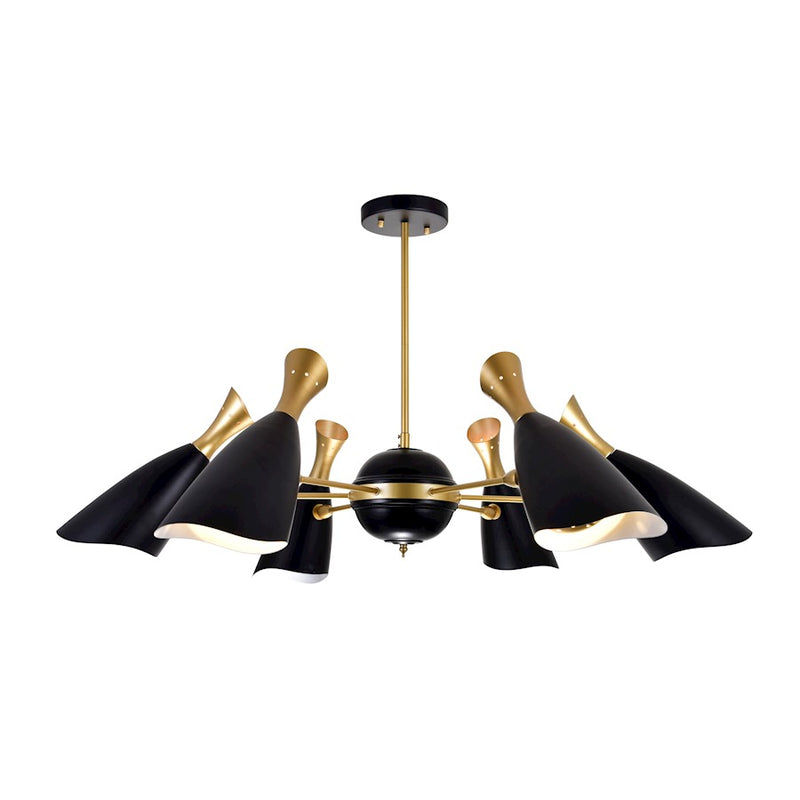 CWI Rolin 12 Light Down Chandelier, Matte Black/Satin Gold