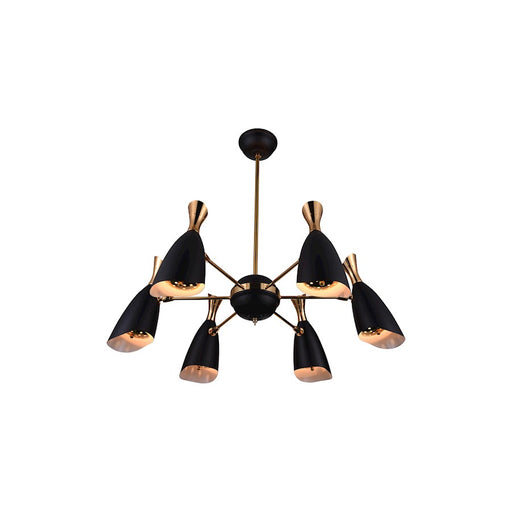 CWI Rolin 12 Light Down Chandelier, Matte Black/Satin Gold