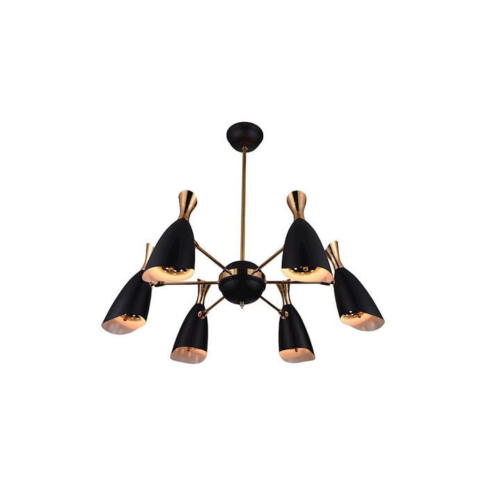CWI Rolin 12 Light Down Chandelier, Matte Black/Satin Gold