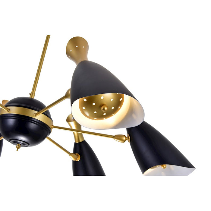 CWI Rolin 12 Light Down Chandelier, Matte Black/Satin Gold