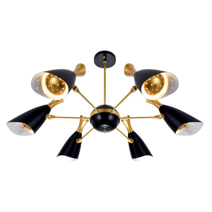 CWI Rolin 12 Light Down Chandelier, Matte Black/Satin Gold