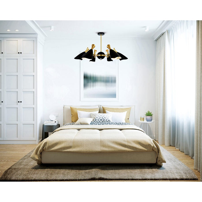 CWI Rolin 12 Light Down Chandelier, Matte Black/Satin Gold