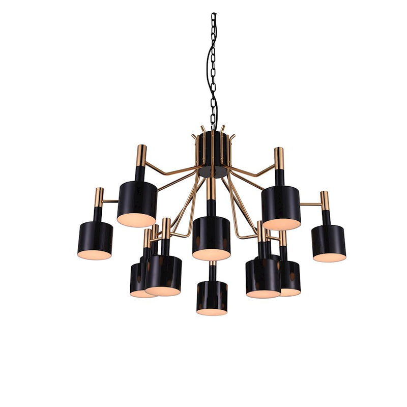 CWI Corna 12 Light 32" Down Chandelier, Matte Black/Satin Gold