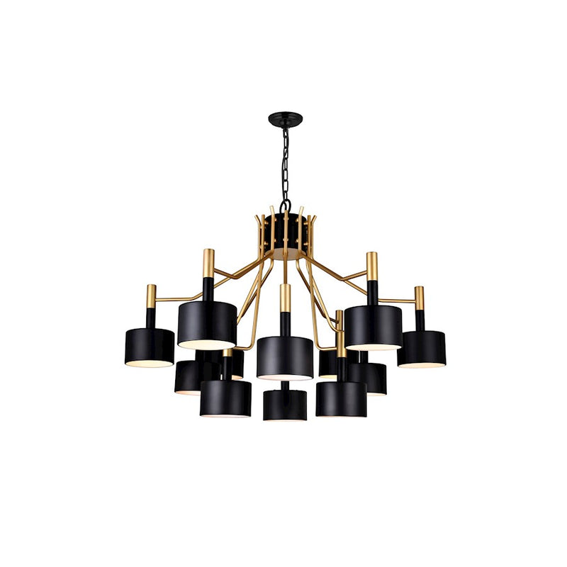 CWI Corna 12 Light Down Chandelier, Matte Black/Satin Gold