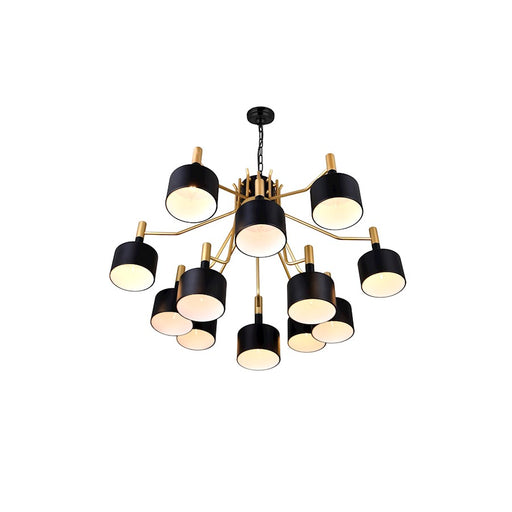 CWI Corna 12 Light Down Chandelier, Matte Black/Satin Gold