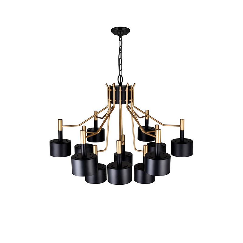 CWI Corna 12 Light Down Chandelier, Matte Black/Satin Gold
