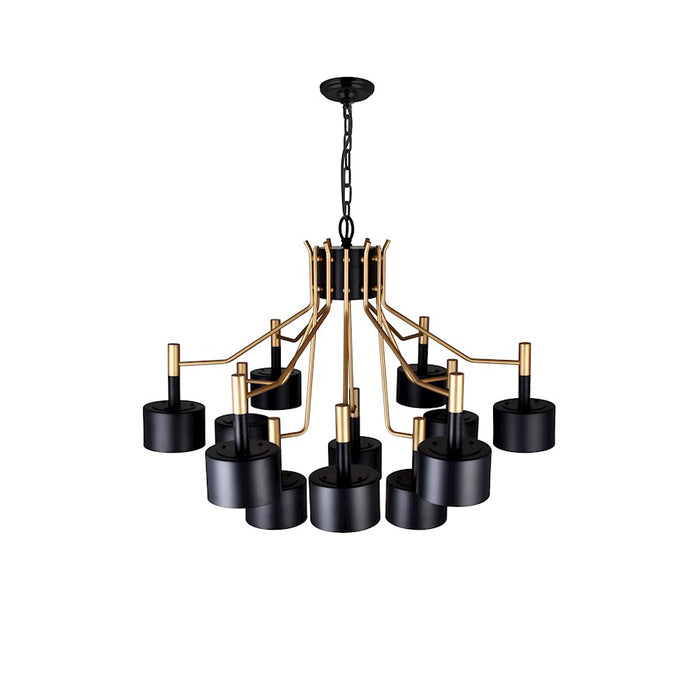 CWI Corna 12 Light Down Chandelier, Matte Black/Satin Gold