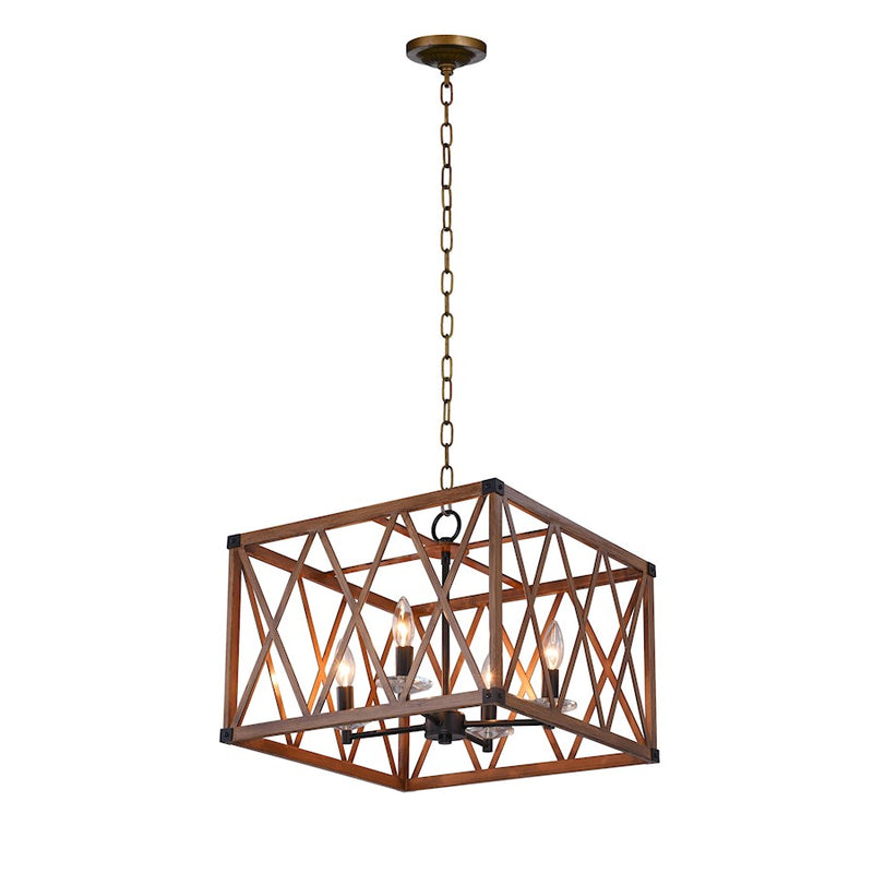 CWI Marini 4 Light Drum Shade Chandelier, Wood Grain Brown