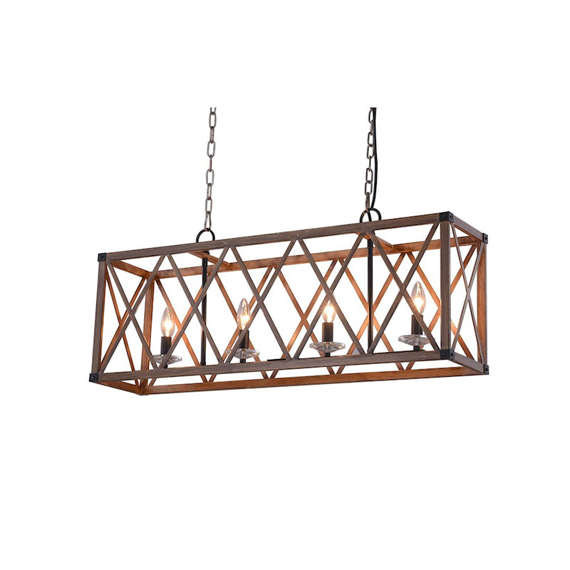CWI Lighting Marini 4 Light Chandelier, Wood Grain Brown
