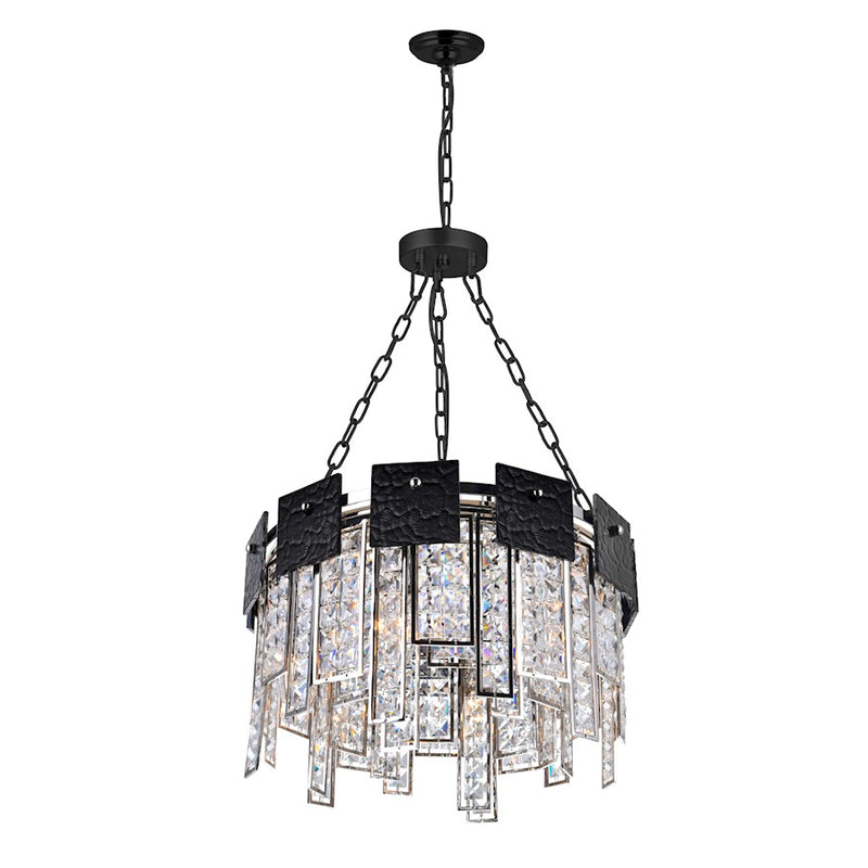CWI Glacier 6 Light Down Chandelier, Polished Nickel/Black