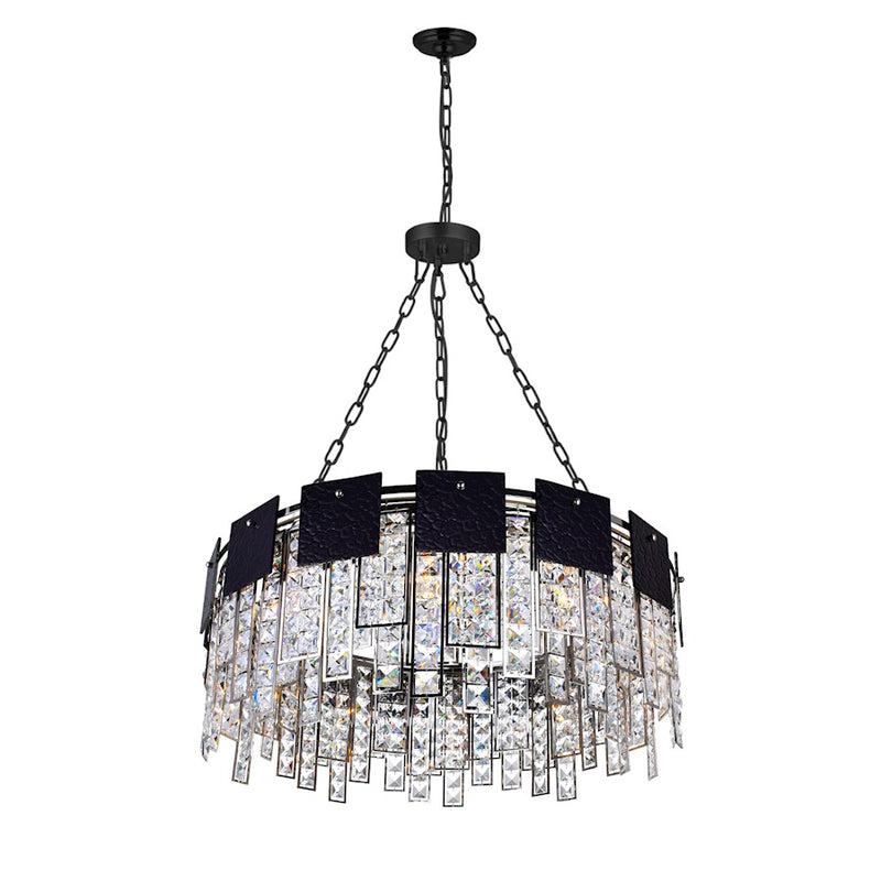 CWI Glacier 10 Light Down Chandelier, Polished Nickel/Black