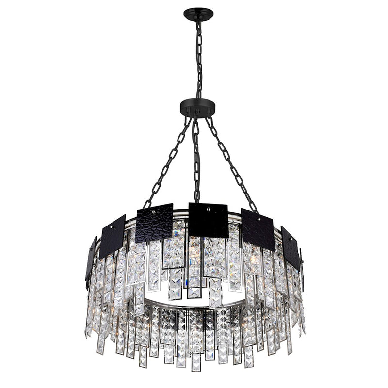 CWI Glacier 10 Light Down Chandelier, Polished Nickel/Black