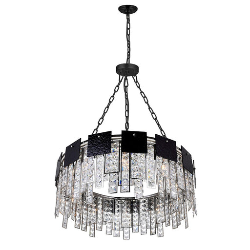 CWI Glacier 10 Light Down Chandelier, Polished Nickel/Black