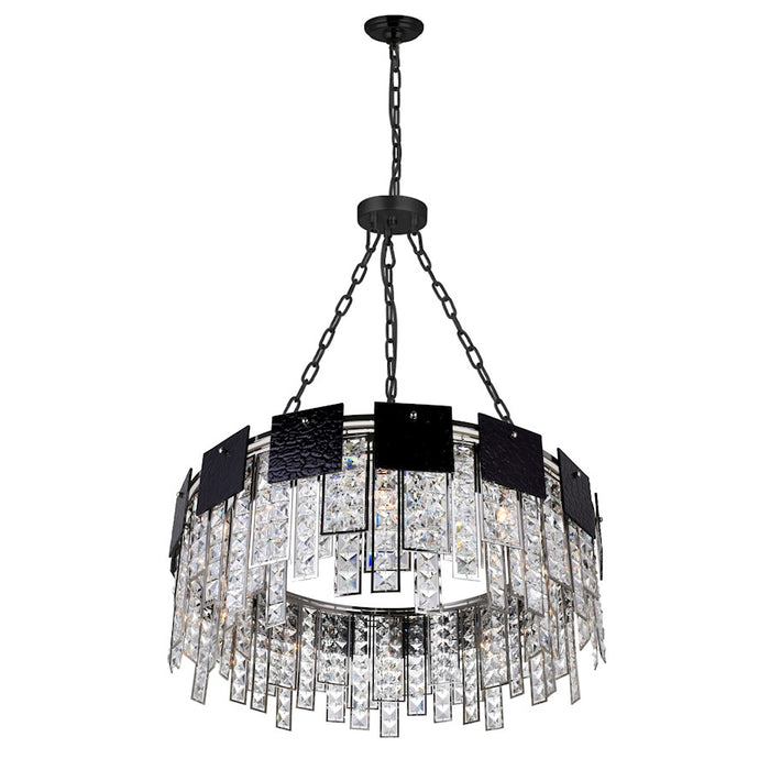 CWI Glacier 10 Light Down Chandelier, Polished Nickel/Black
