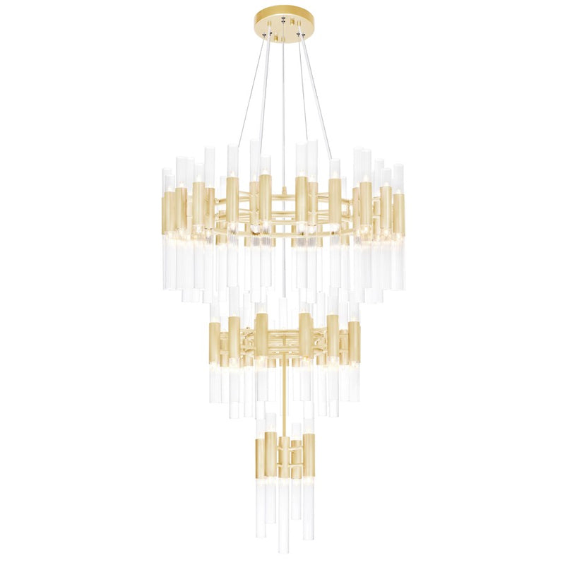 CWI Orgue 123 Light Down Chandelier, Satin Gold/Clear