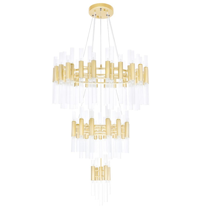 CWI Orgue 123 Light Down Chandelier, Satin Gold/Clear