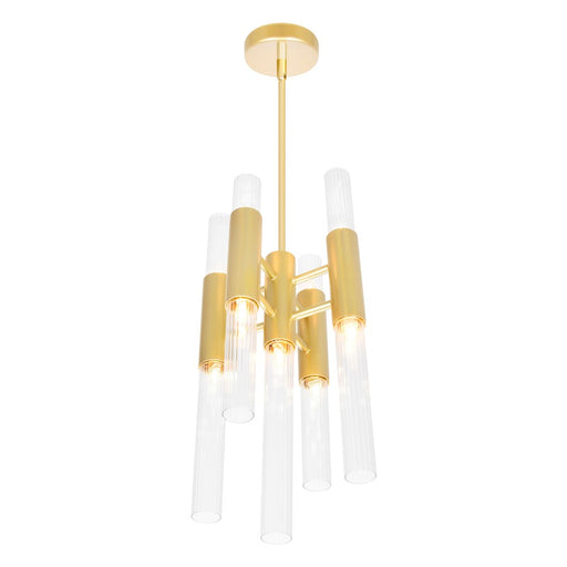 CWI Lighting Orgue 9 Light Down Mini Pendant, Satin Gold/Clear