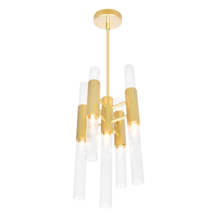 CWI Lighting Orgue 9 Light Down Mini Pendant, Satin Gold/Clear