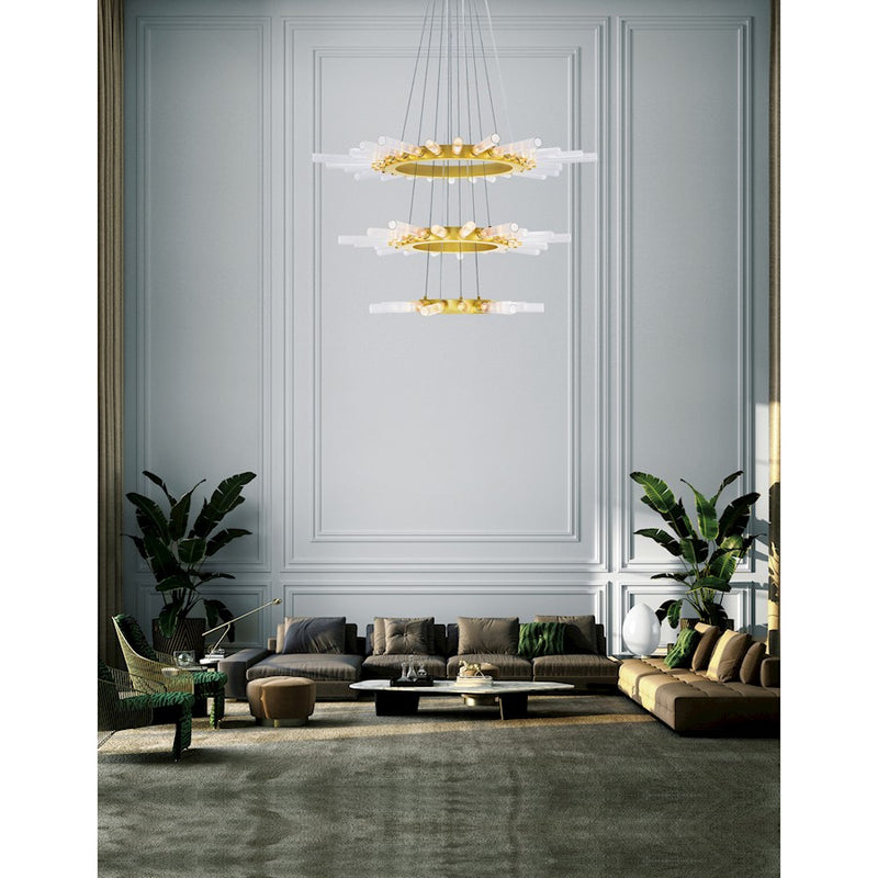 CWI Lighting Collar 63 Light Chandelier, Satin Gold/Clear