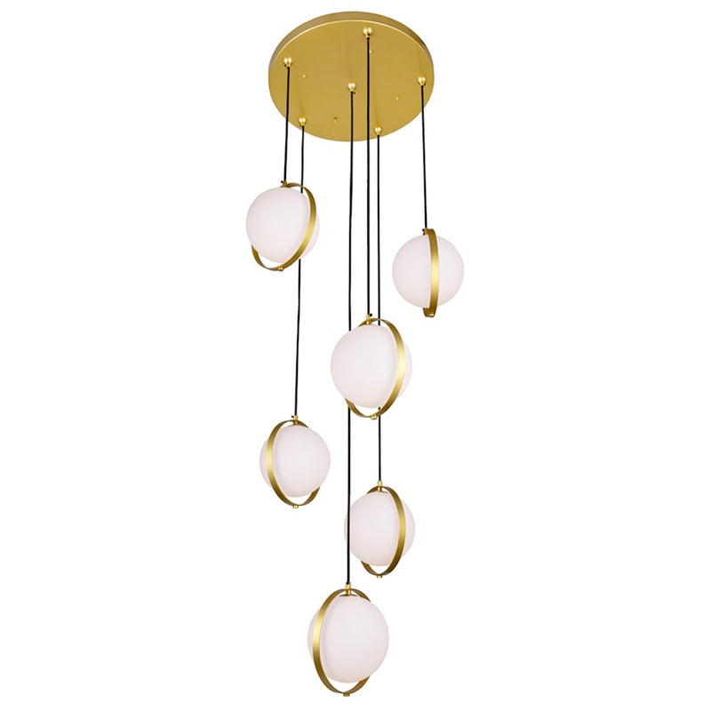 CWI Da Vinci 6 Light Pendant, Medallion Gold/Frosted