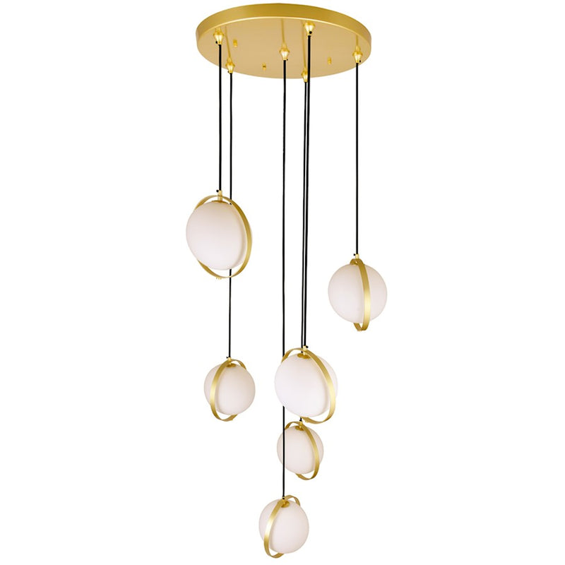 CWI Da Vinci 6 Light Pendant, Medallion Gold/Frosted