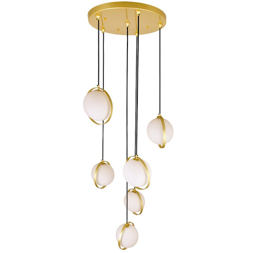 CWI Da Vinci 6 Light Pendant, Medallion Gold/Frosted