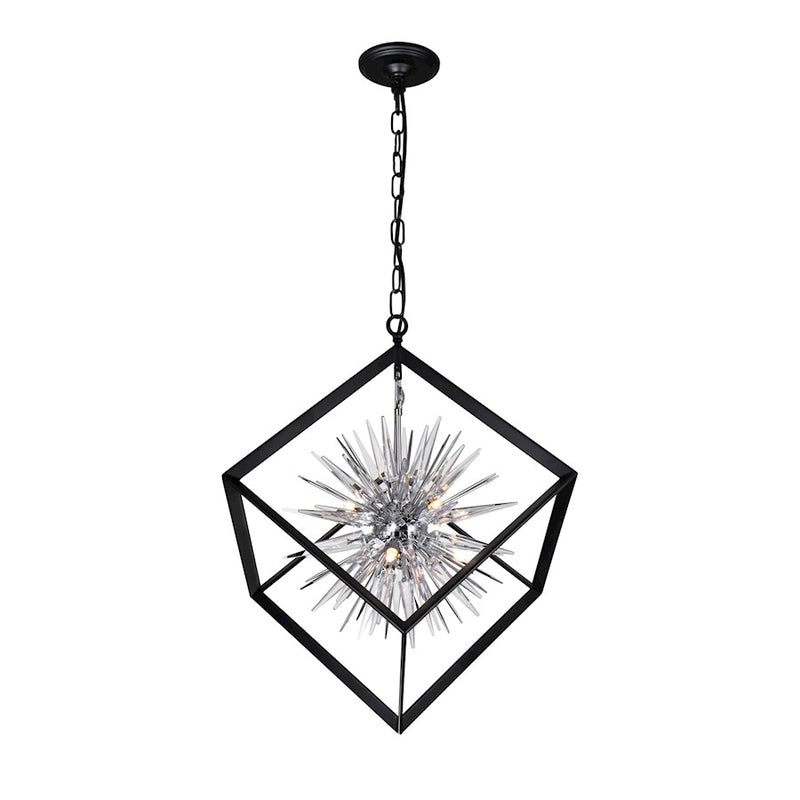 CWI Lighting Starburst 6 Light Down Chandelier, Chrome/Black