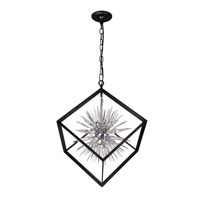 CWI Lighting Starburst 6 Light Down Chandelier, Chrome/Black - 1178P22-6-601