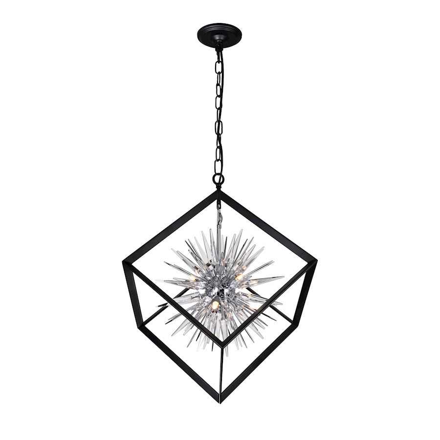 CWI Lighting Starburst 6 Light Down Chandelier, Chrome/Black - 1178P22-6-601