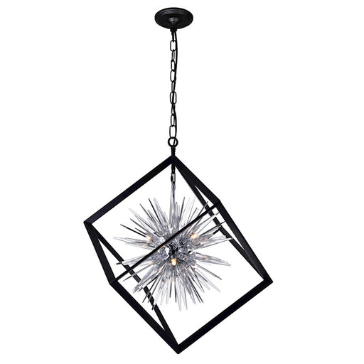 CWI Lighting Starburst 6 Light Down Chandelier, Chrome/Black