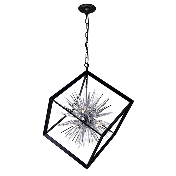 CWI Lighting Starburst 6 Light Down Chandelier, Chrome/Black