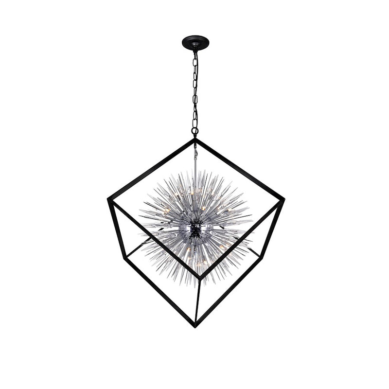 CWI Lighting Starburst 20 Light Down Chandelier, Chrome/Black
