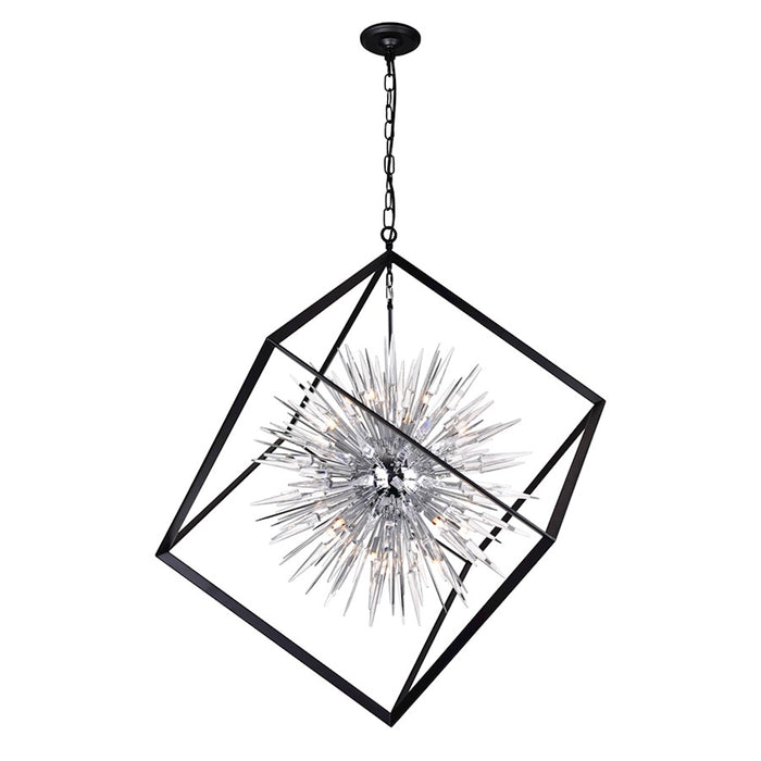 CWI Lighting Starburst 20 Light Down Chandelier, Chrome/Black