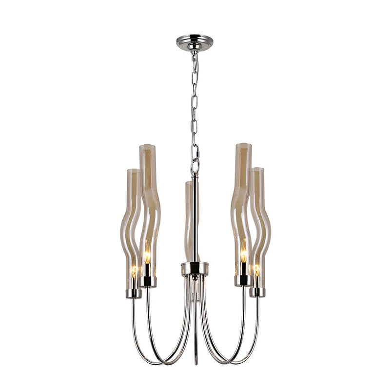 CWI Meduse 5 Light Up Chandelier, Polished Nickel/Champagne