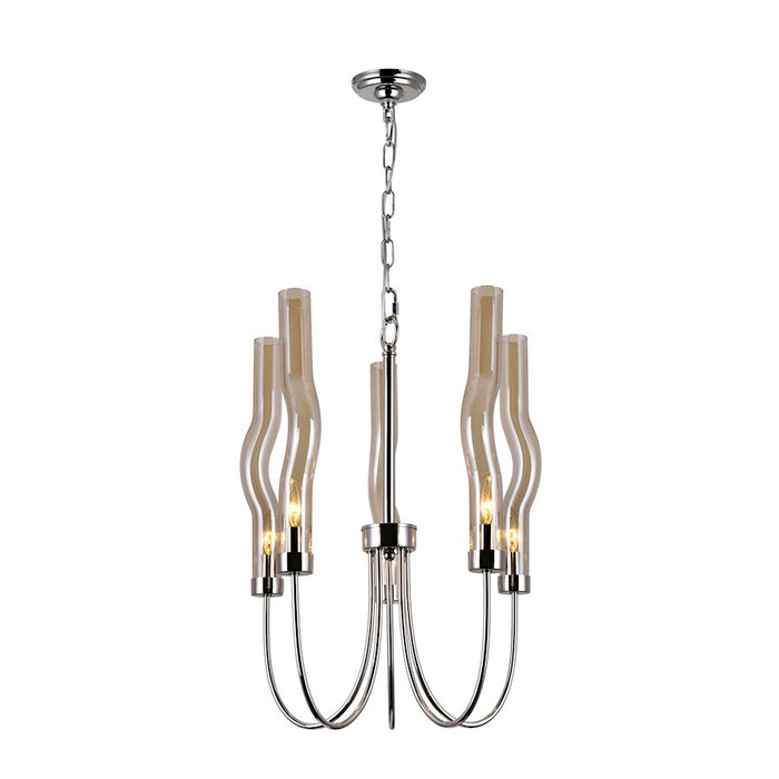 CWI Meduse 5 Light Up Chandelier, Polished Nickel/Champagne - 1203P16-5-613