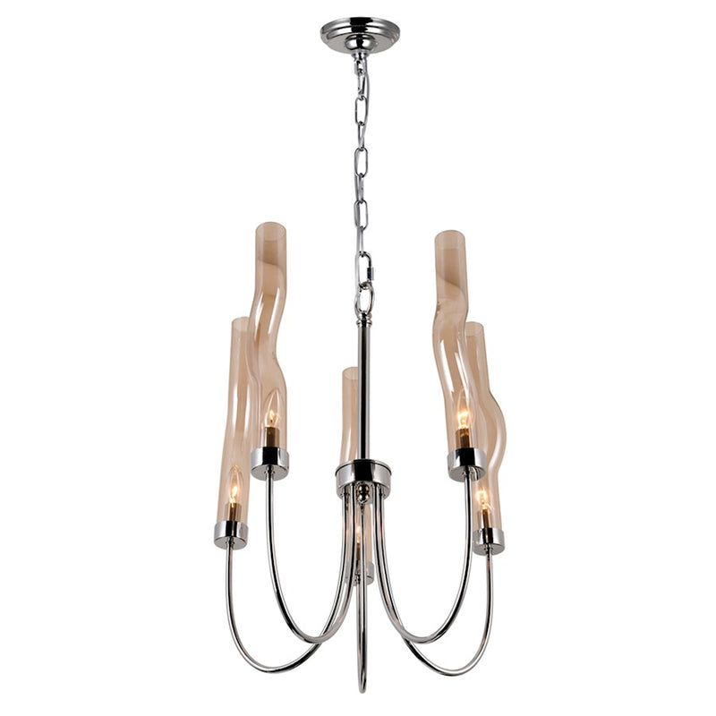 CWI Meduse 5 Light Up Chandelier, Polished Nickel/Champagne