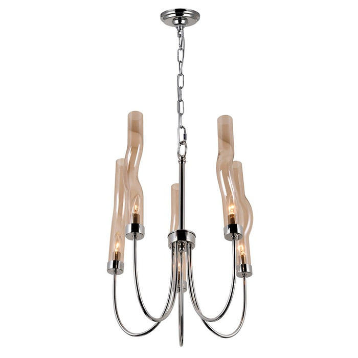 CWI Meduse 5 Light Up Chandelier, Polished Nickel/Champagne