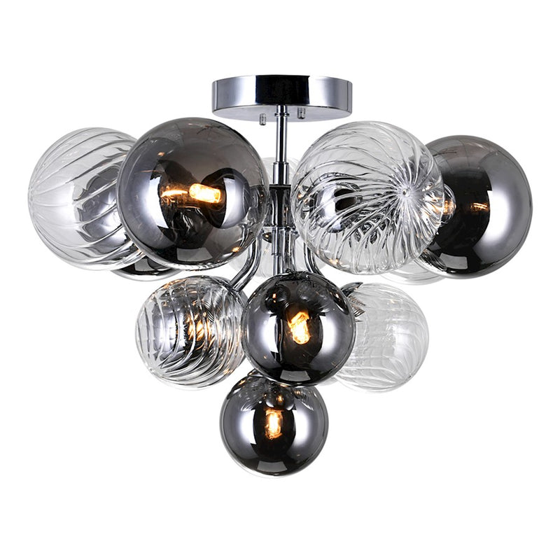 CWI Lighting Pallocino 6 Light Flush Mount, Chrome/Clear/Smoke