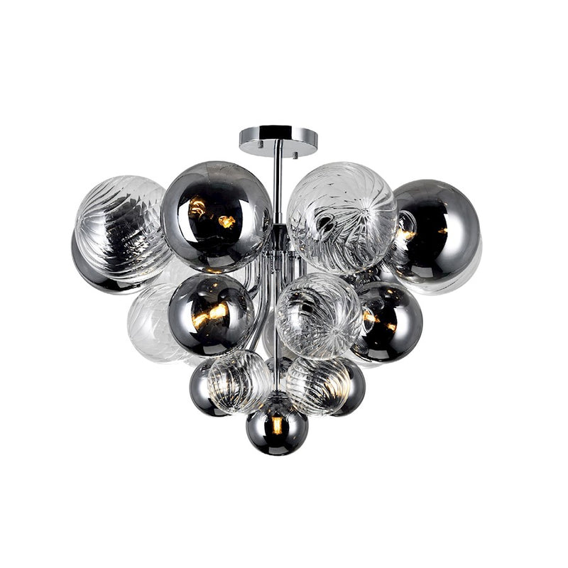 CWI Pallocino 10 Light Flush Mount, Chrome/Clear/Smoke