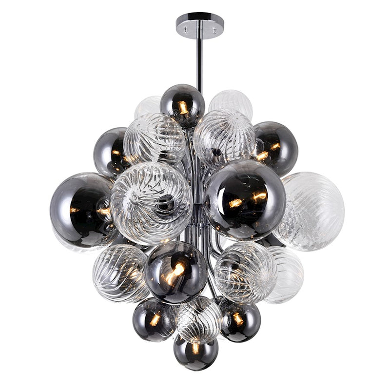 CWI Pallocino 15 Light Down Chandelier, Chrome/Clear/Smoke