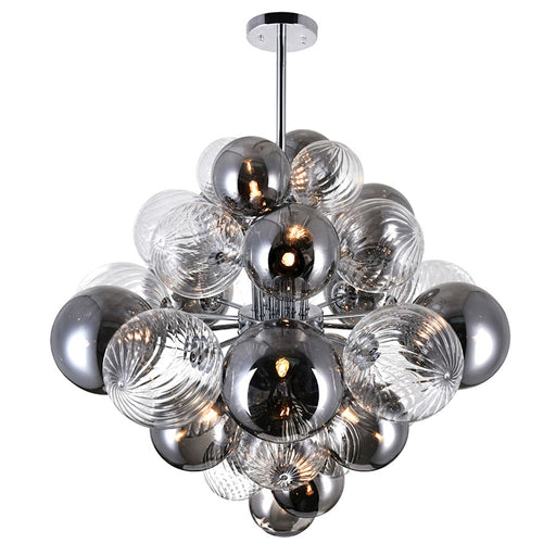 CWI Pallocino 15 Light Down Chandelier, Chrome/Clear/Smoke