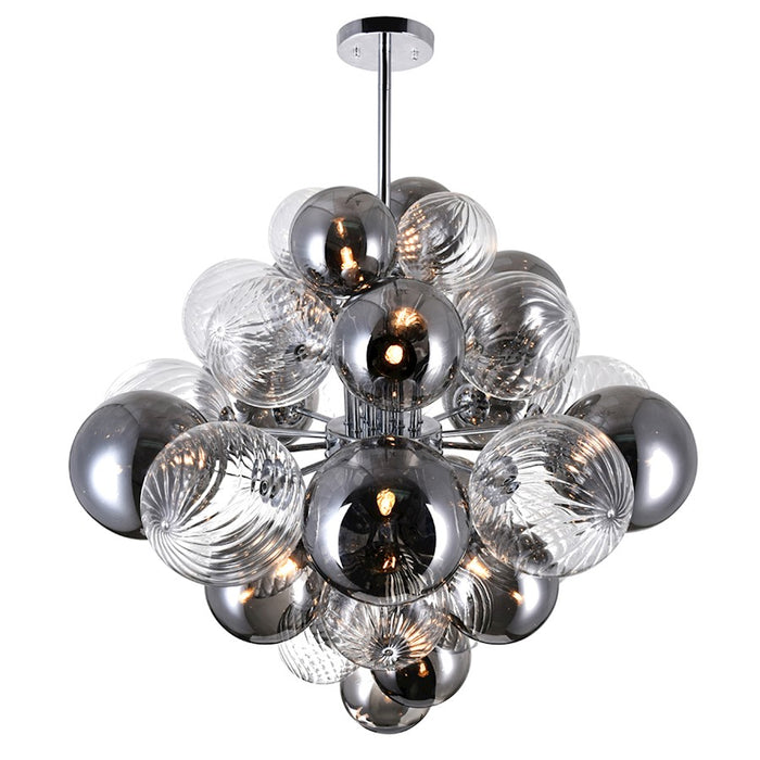 CWI Pallocino 15 Light Down Chandelier, Chrome/Clear/Smoke