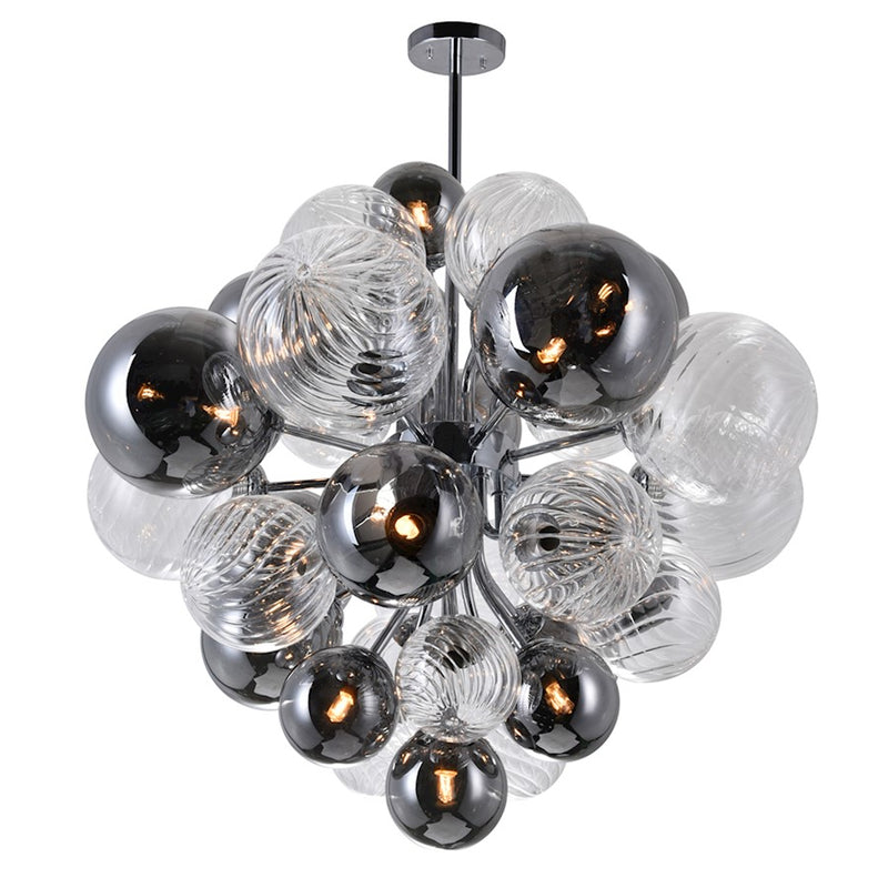 CWI Pallocino 15 Light Down Chandelier, Chrome/Clear/Smoke