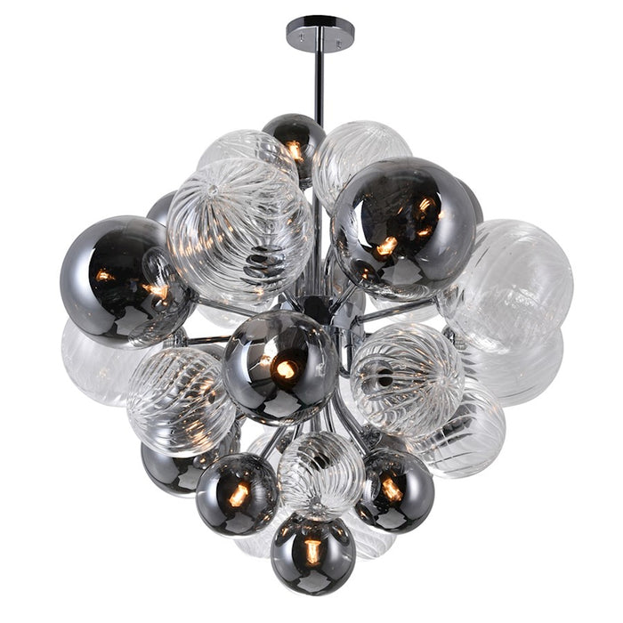 CWI Pallocino 15 Light Down Chandelier, Chrome/Clear/Smoke