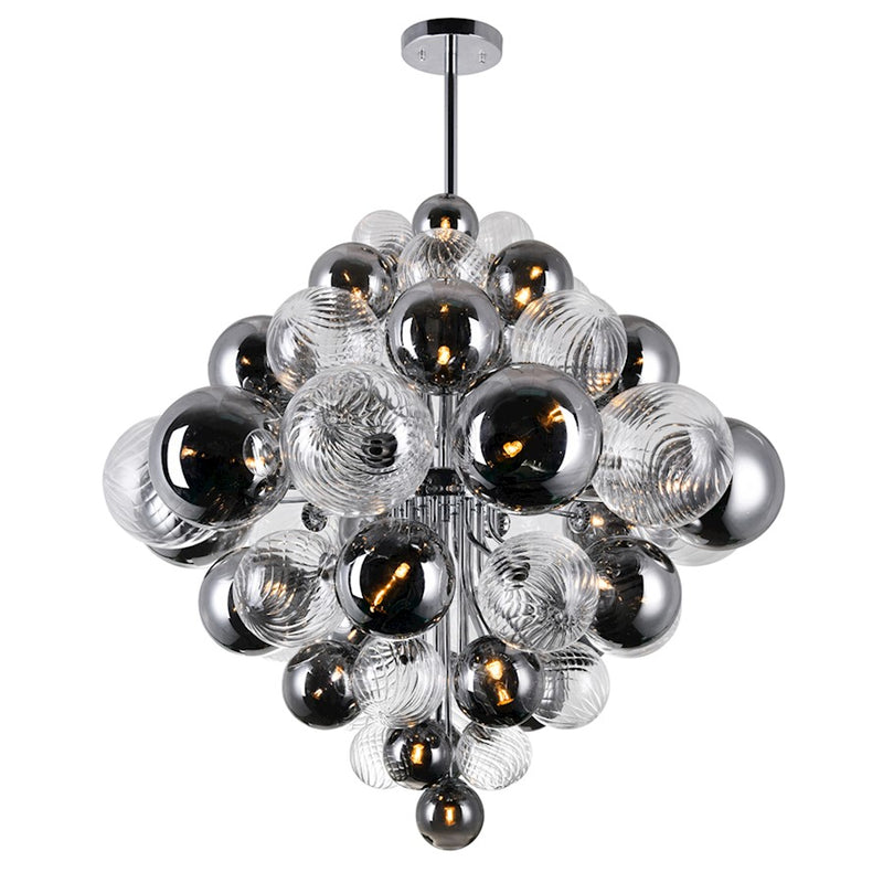 CWI Pallocino 27 Light Down Chandelier, Chrome/Clear/Smoke